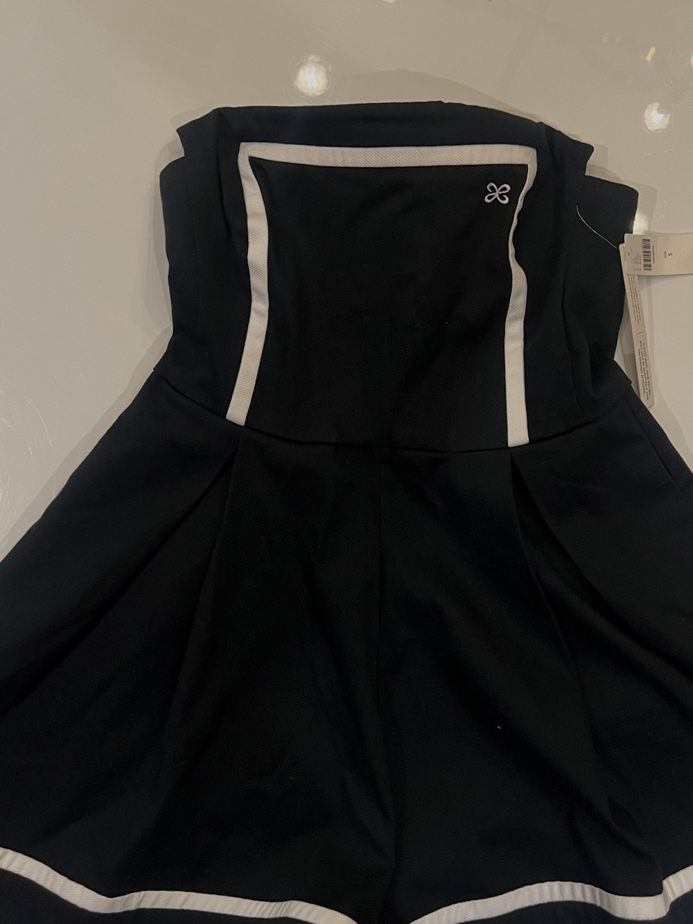 Maeve Black Strapless A-Line Shorts Romper with White Trim - Picture 2 of 5